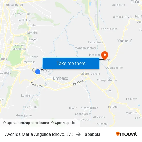 Avenida María Angélica Idrovo, 575 to Tababela map