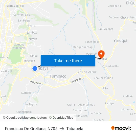 Francisco De Orellana, N705 to Tababela map