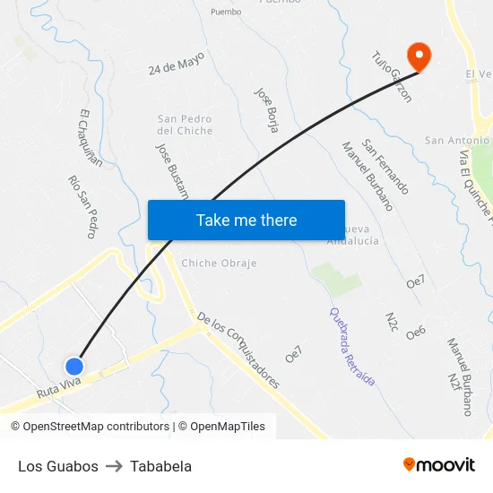 Los Guabos to Tababela map