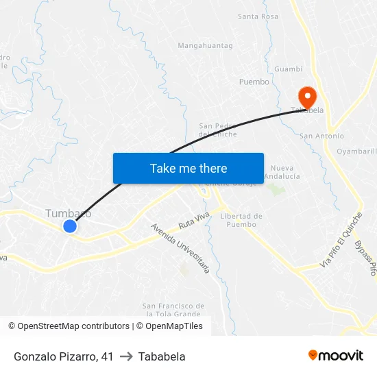 Gonzalo Pizarro, 41 to Tababela map