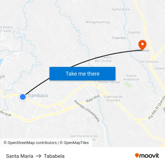 Santa María to Tababela map