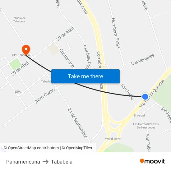 Panamericana to Tababela map
