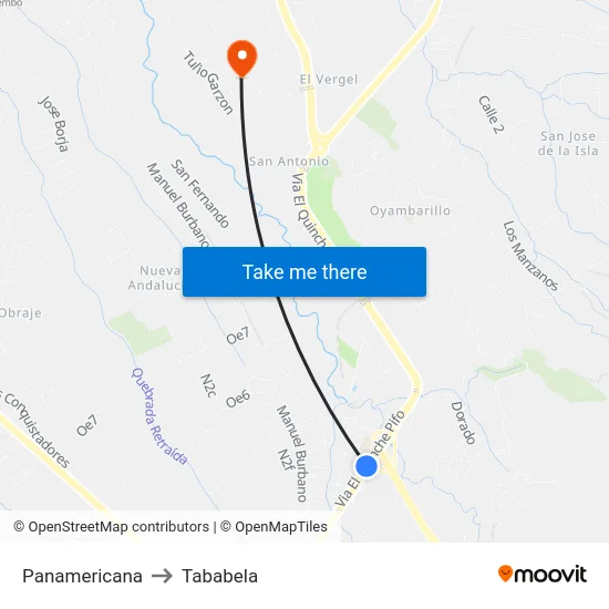 Panamericana to Tababela map