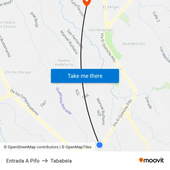 Entrada A Pifo to Tababela map
