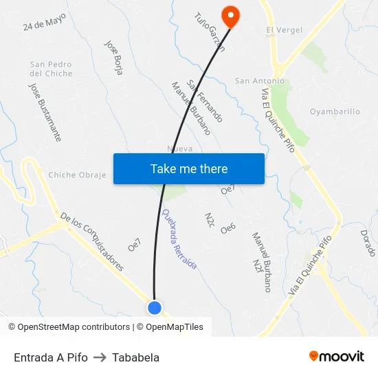 Entrada A Pifo to Tababela map