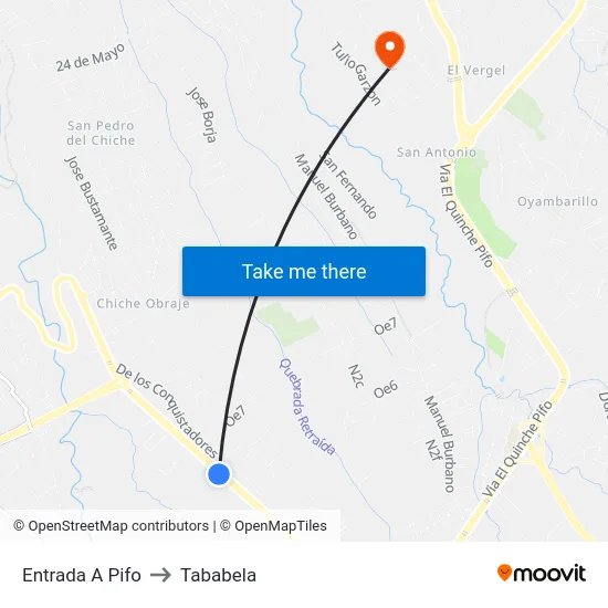 Entrada A Pifo to Tababela map