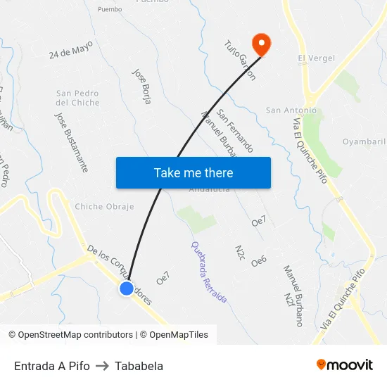 Entrada A Pifo to Tababela map