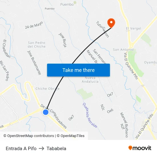 Entrada A Pifo to Tababela map