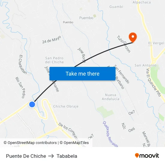 Puente De Chiche to Tababela map