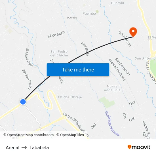 Arenal to Tababela map