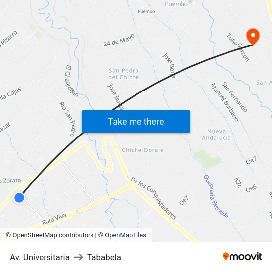 Av. Universitaria to Tababela map