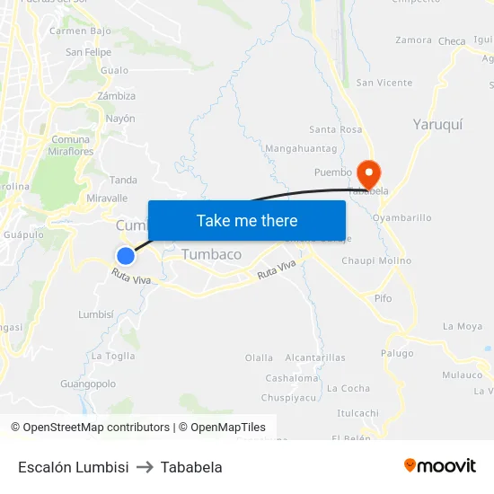 Escalón Lumbisi to Tababela map