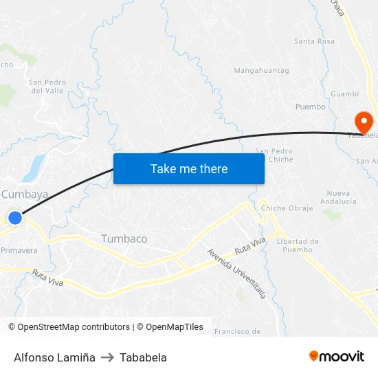Alfonso Lamiña to Tababela map