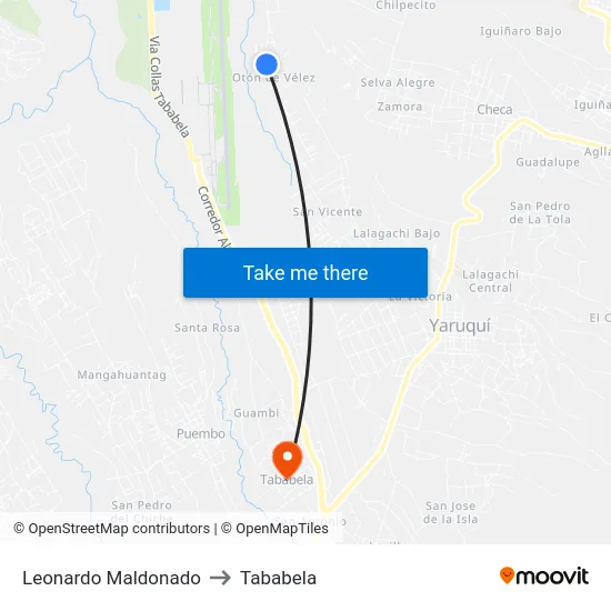 Leonardo Maldonado to Tababela map