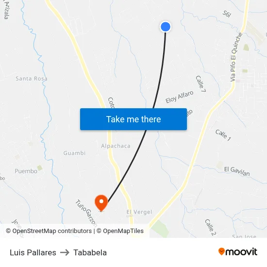 Luis Pallares to Tababela map