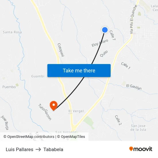 Luis Pallares to Tababela map
