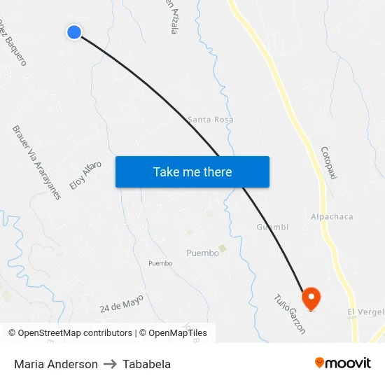 Maria Anderson to Tababela map