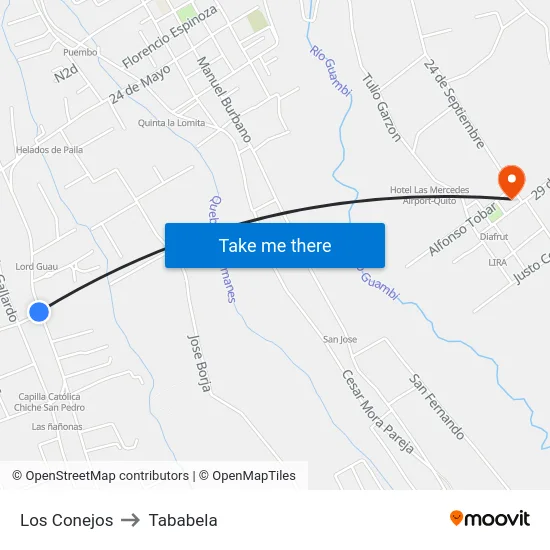 Los Conejos to Tababela map