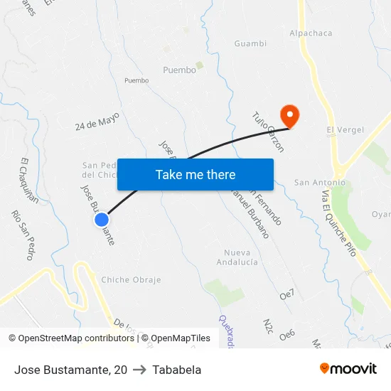 Jose Bustamante, 20 to Tababela map