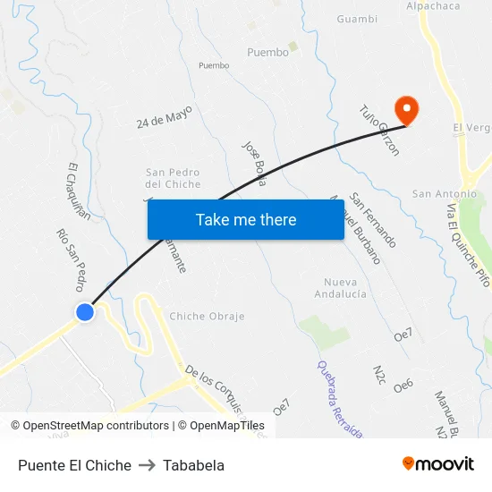 Puente El Chiche to Tababela map