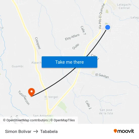 Simon Bolivar to Tababela map