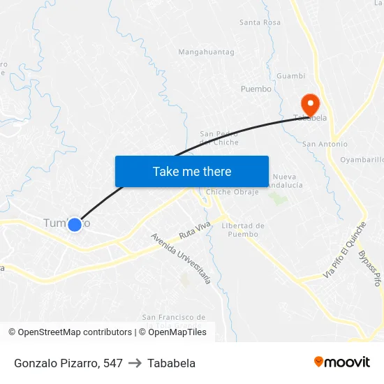 Gonzalo Pizarro, 547 to Tababela map