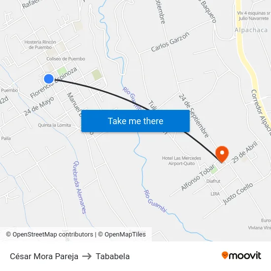 César Mora Pareja to Tababela map