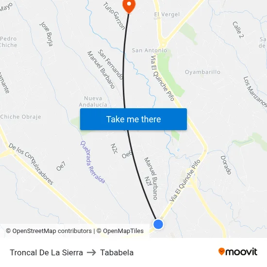 Troncal De La Sierra to Tababela map