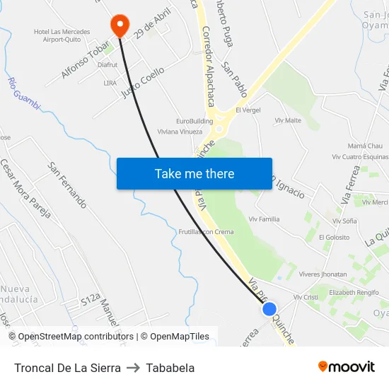 Troncal De La Sierra to Tababela map