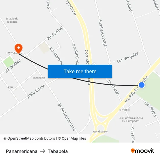 Panamericana to Tababela map