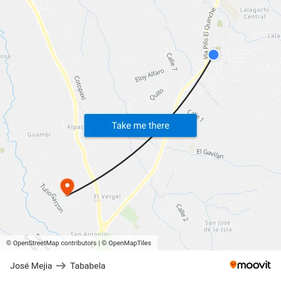 José Mejia to Tababela map