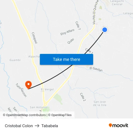 Cristobal Colon to Tababela map