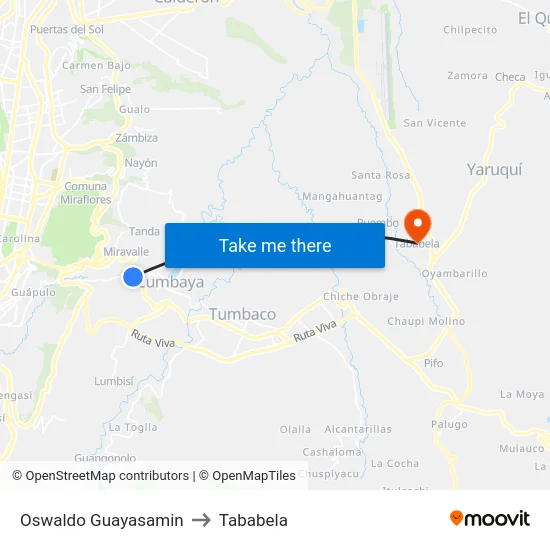 Oswaldo Guayasamin to Tababela map