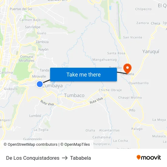 De Los Conquistadores to Tababela map
