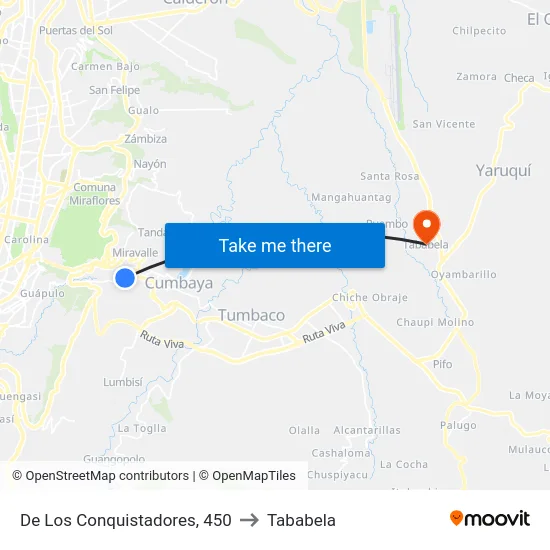 De Los Conquistadores, 450 to Tababela map