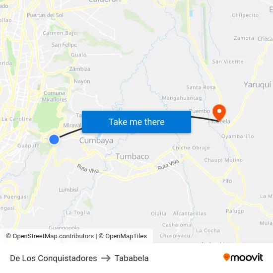 De Los Conquistadores to Tababela map
