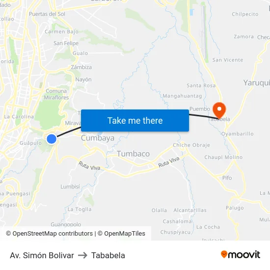 Av. Simón Bolivar to Tababela map