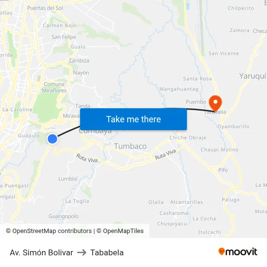 Av. Simón Bolivar to Tababela map