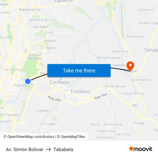 Av. Simón Bolivar to Tababela map