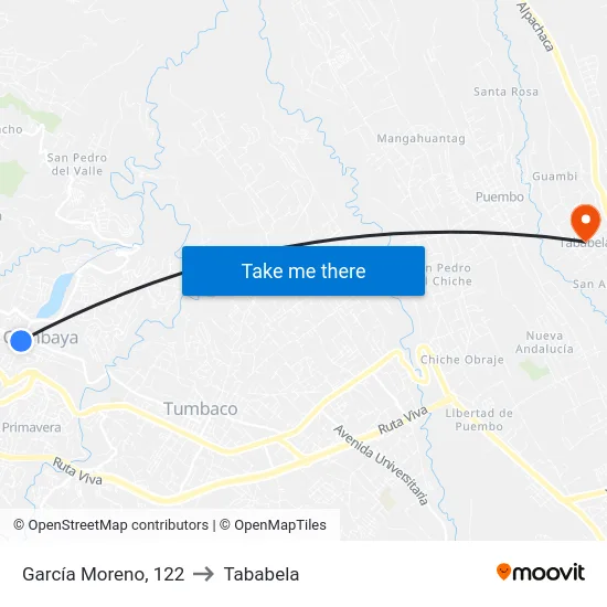 García Moreno, 122 to Tababela map