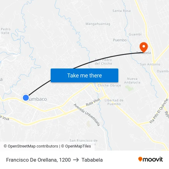 Francisco De Orellana, 1200 to Tababela map