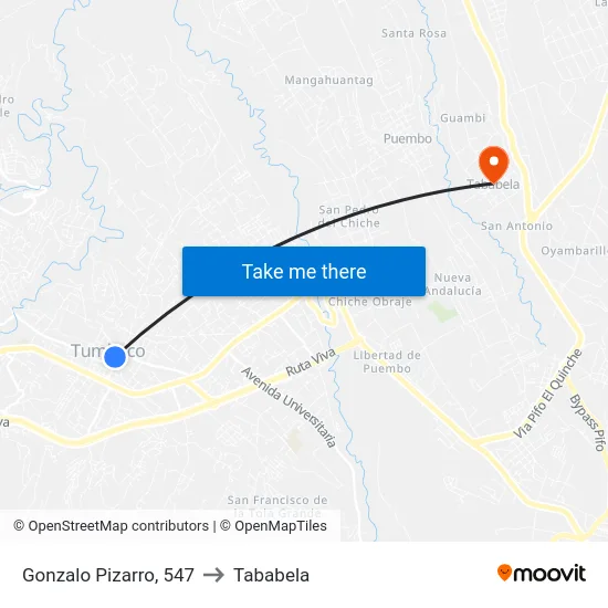 Gonzalo Pizarro, 547 to Tababela map