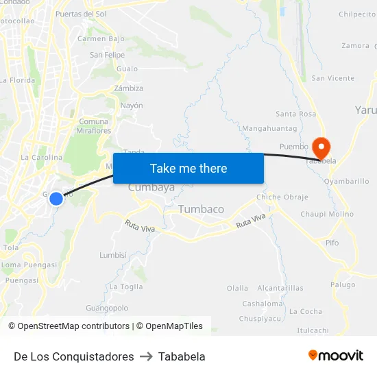 De Los Conquistadores to Tababela map