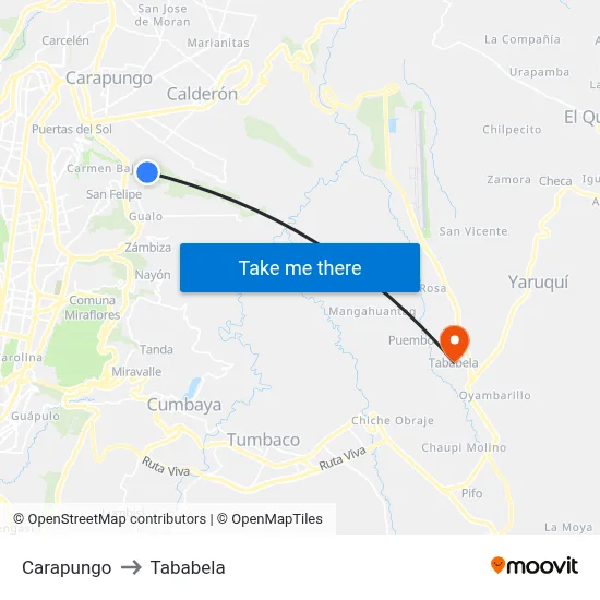 Carapungo to Tababela map