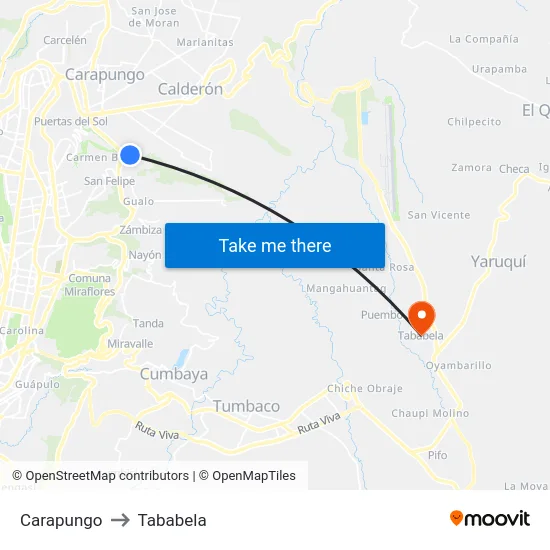 Carapungo to Tababela map