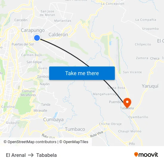 El Arenal to Tababela map