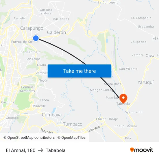 El Arenal, 180 to Tababela map