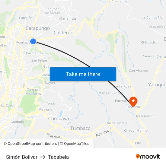 Simón Bolivar to Tababela map