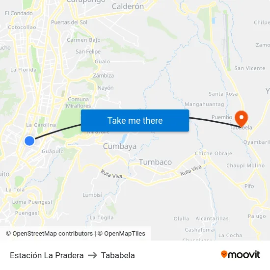 Estación La Pradera to Tababela map