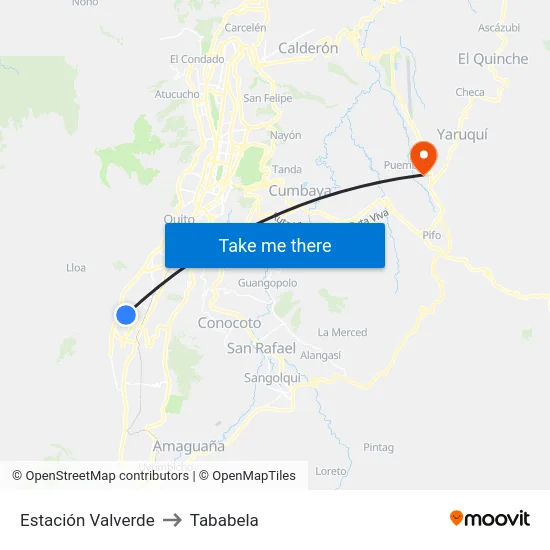 Estación Valverde to Tababela map